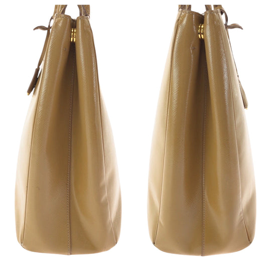 PRADA Tote Bag Patent leather Beige Brown Gold Metal Tote Bag handbag Safiano Galleria TriangleWith logo Women Used Authentic