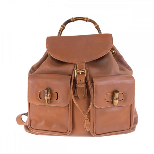 GUCCI Backpack 003 2058 0016 leather Brown Gold Metal Backpacks & Daypacks Backpacks Bamboo Women Used Authentic