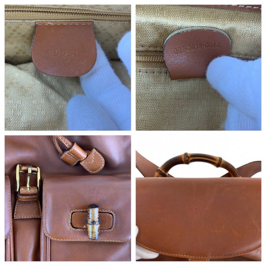 GUCCI Backpack 003 2058 0016 leather Brown Gold Metal Backpacks & Daypacks Backpacks Bamboo Women Used Authentic