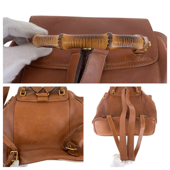GUCCI Backpack 003 2058 0016 leather Brown Gold Metal Backpacks & Daypacks Backpacks Bamboo Women Used Authentic