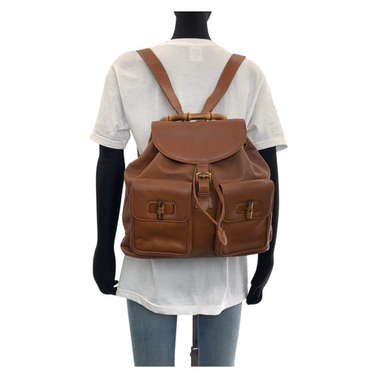 GUCCI Backpack 003 2058 0016 leather Brown Gold Metal Backpacks & Daypacks Backpacks Bamboo Women Used Authentic