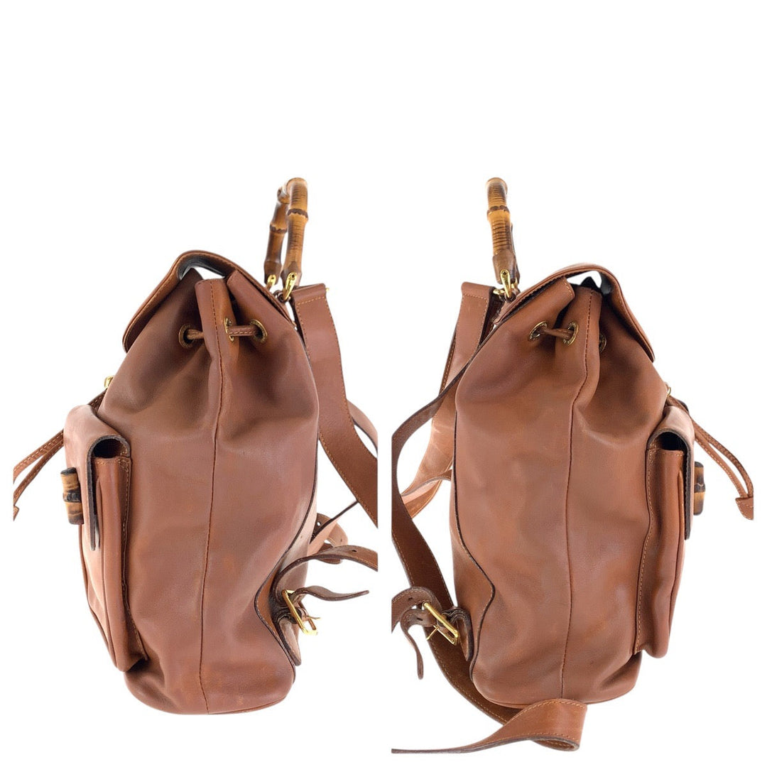 GUCCI Backpack 003 2058 0016 leather Brown Gold Metal Backpacks & Daypacks Backpacks Bamboo Women Used Authentic