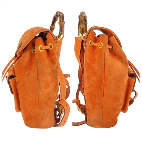 GUCCI Backpack 003 58 0030 Suede Orange GoldMetal Backpack Backpack Bamboo Women Used Authentic