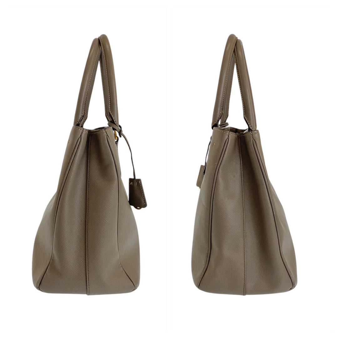 PRADA Handbag leather Greige Gold Metal Handbag Shoulder Bag 2way Safiano Triangle With logo Women Used Authentic