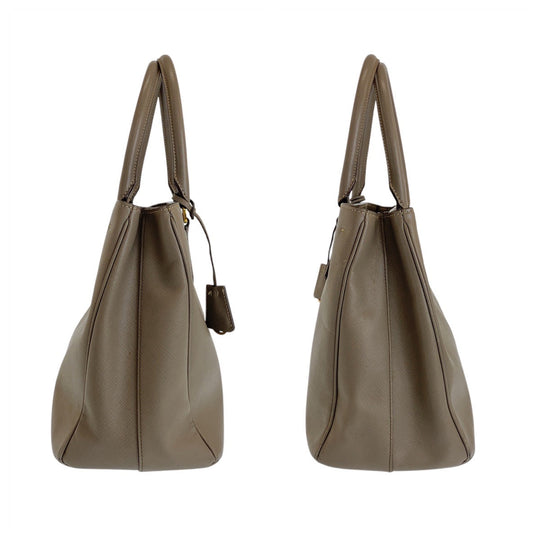 PRADA Handbag leather Greige Gold Metal Handbag Shoulder Bag 2way Safiano Triangle With logo Women Used Authentic