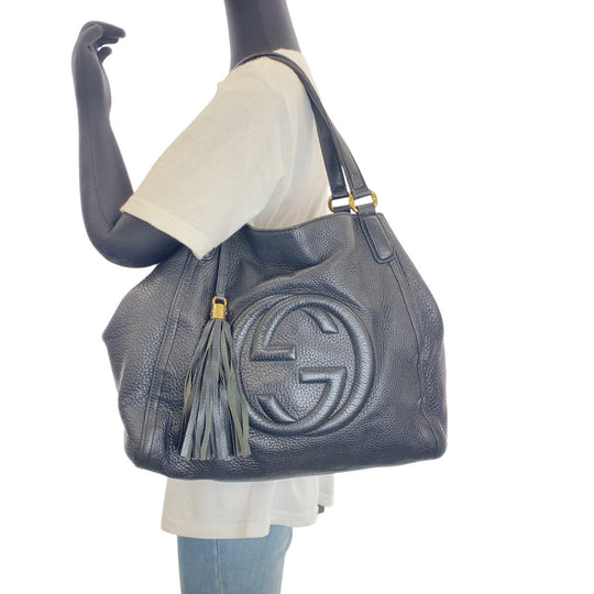GUCCI Shoulder Bag 282309 leather Black SilverMetal Shoulder Bag Soho Women Used Authentic