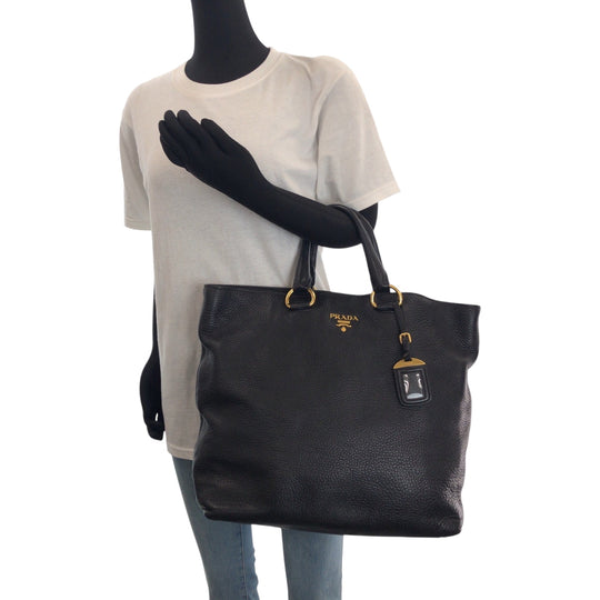 PRADA Shoulder Bag BN1713 leather Black Gold Metal Shoulder Bag Tote Bag 2way Vitterodino logo Women Used Authentic
