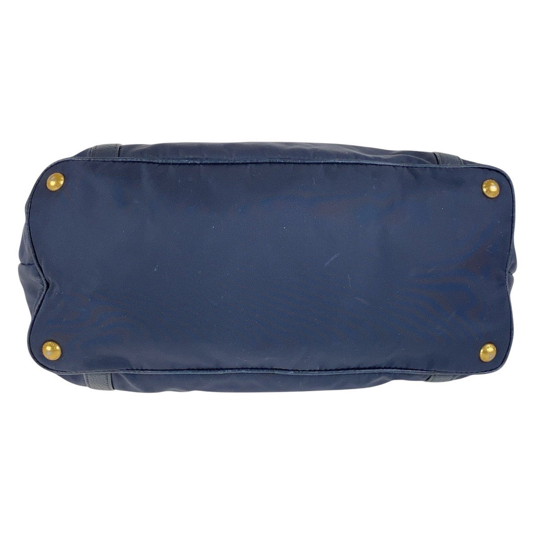 PRADA Shoulder Bag Nylon, Leather Navy Gold Metal Shoulder Bag handbag Women Used Authentic