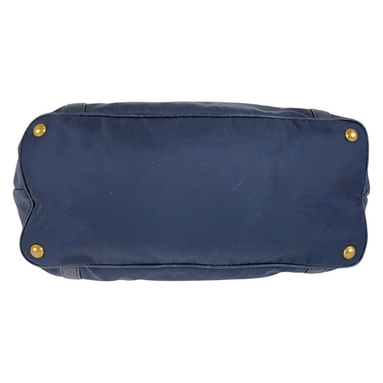 PRADA Shoulder Bag Nylon, Leather Navy Gold Metal Shoulder Bag handbag Women Used Authentic