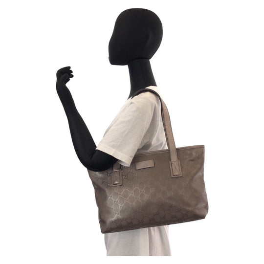 GUCCI Tote Bag 211138 PVC, Leather gray Tote Bag Shoulder Bag GG implementation Women Used Authentic