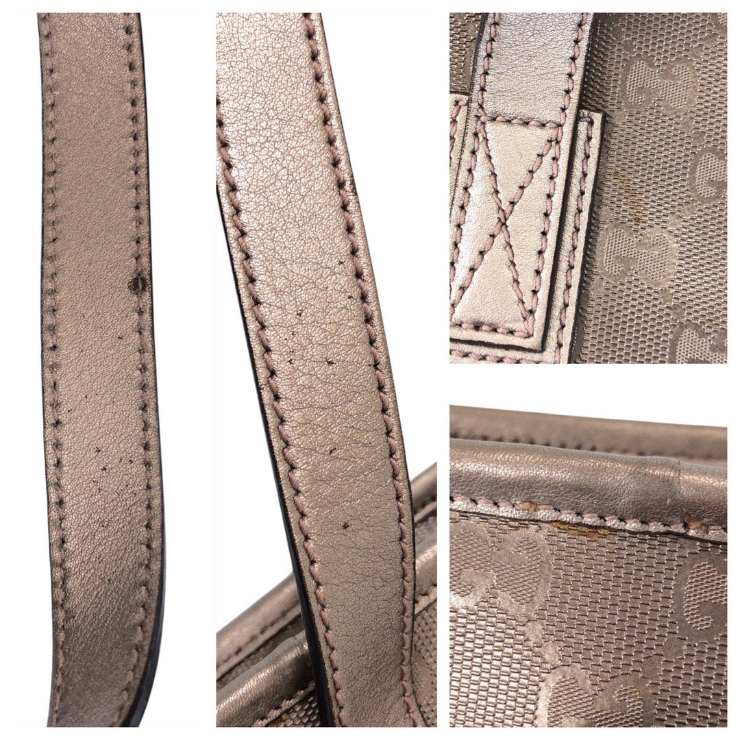 GUCCI Tote Bag 211138 PVC, Leather gray Tote Bag Shoulder Bag GG implementation Women Used Authentic