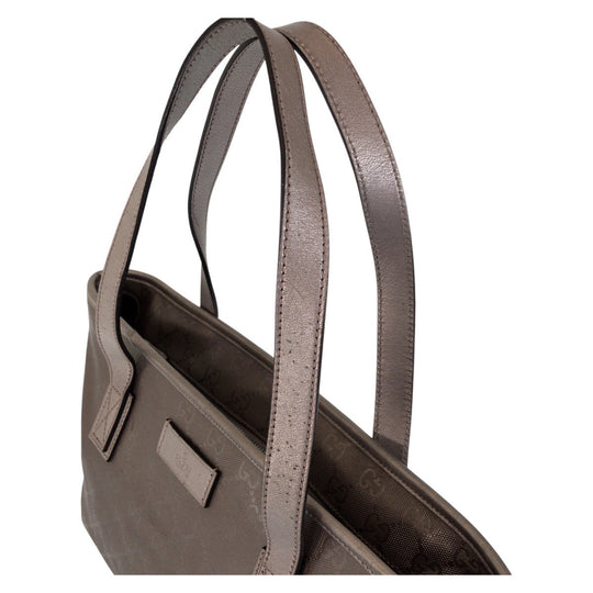 GUCCI Tote Bag 211138 PVC, Leather gray Tote Bag Shoulder Bag GG implementation Women Used Authentic
