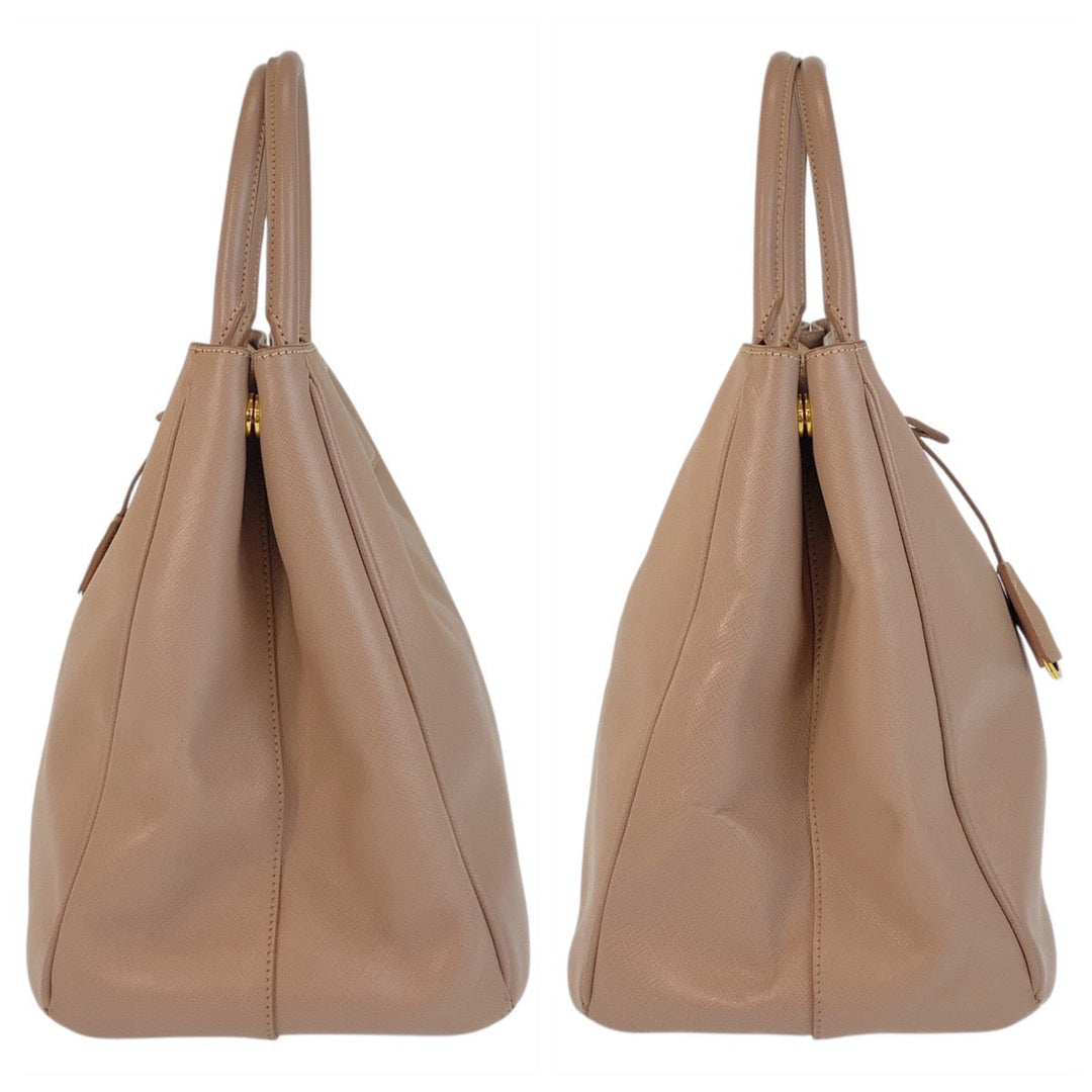 PRADA Handbag leather Pink Beige Gold Metal Safiano Women Used Authentic