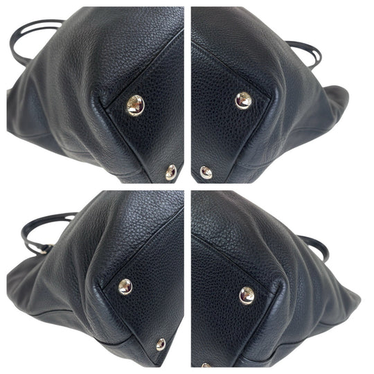PRADA Tote Bag leather Black SilverMetal Tote Bag Shoulder Bag 2way Vittero Dyno Triangle With logo Women Used Authentic
