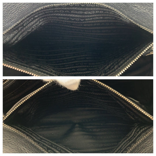 PRADA Tote Bag leather Black SilverMetal Tote Bag Shoulder Bag 2way Vittero Dyno Triangle With logo Women Used Authentic