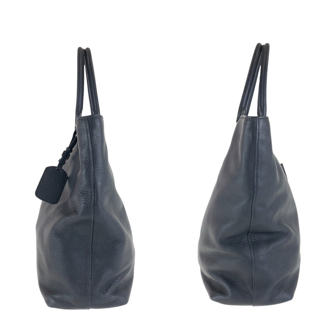 PRADA Tote Bag leather Black SilverMetal Tote Bag Shoulder Bag 2way Vittero Dyno Triangle With logo Women Used Authentic