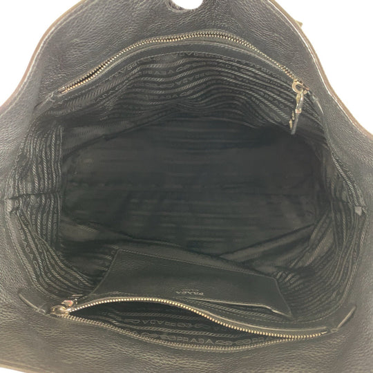 PRADA Tote Bag leather Black SilverMetal Tote Bag Shoulder Bag 2way Vittero Dyno Triangle With logo Women Used Authentic