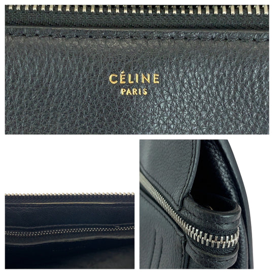 CELINE Tote Bag leather Black Gold Metal Tote Bag handbag Edge Women Used Authentic