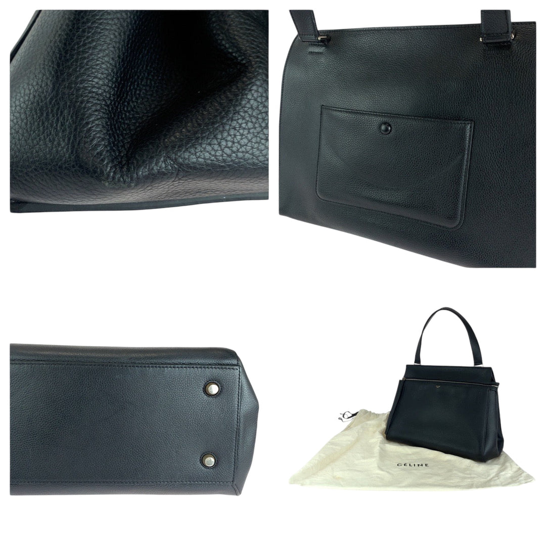 CELINE Tote Bag leather Black Gold Metal Tote Bag handbag Edge Women Used Authentic