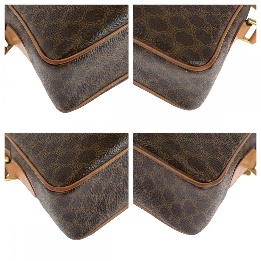 CELINE Shoulder Bag PVC Brown Gold Metal Shoulder Bag pochette Macadam Pattern Women Used Authentic