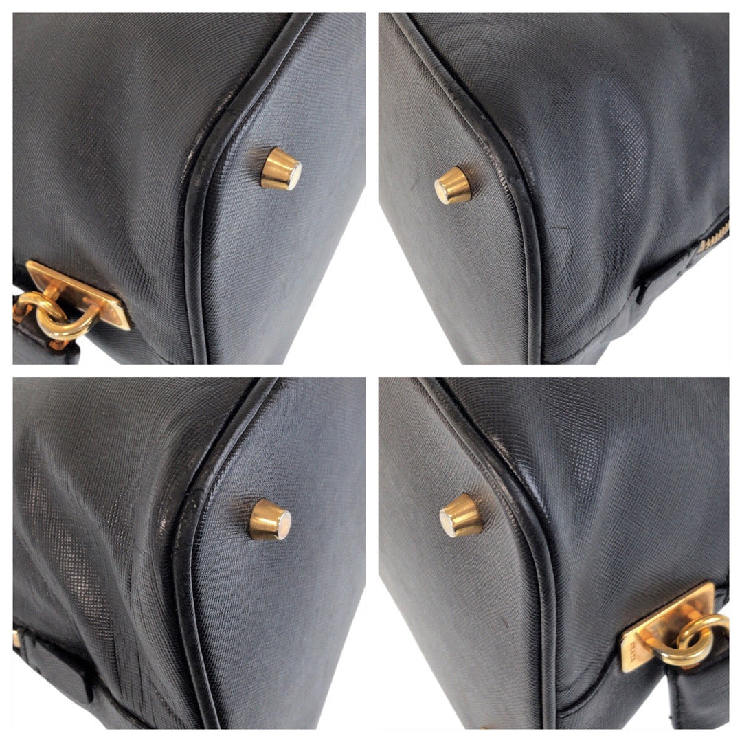 PRADA Handbag leather black Handbag Shoulder Bag Safiano Women Used Authentic