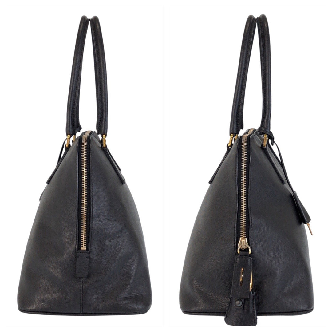 PRADA Handbag leather black Handbag Shoulder Bag Safiano Women Used Authentic