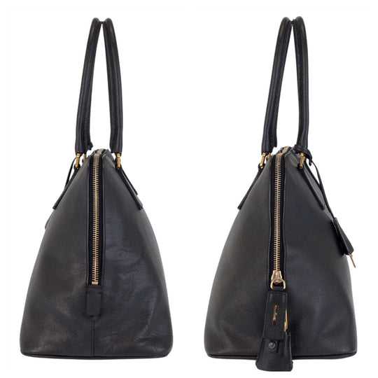 PRADA Handbag leather black Handbag Shoulder Bag Safiano Women Used Authentic