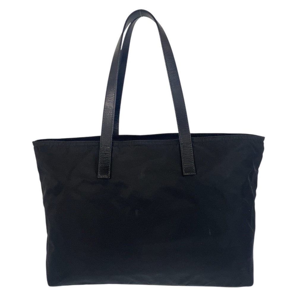 PRADA Tote Bag Nylon, Leather Black SilverMetal Tote Bag Shoulder Bag Test Triangle With logo Women Used Authentic