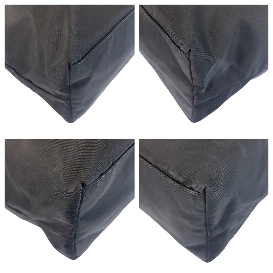 PRADA Tote Bag Nylon, Leather Black SilverMetal Tote Bag Shoulder Bag Test Triangle With logo Women Used Authentic