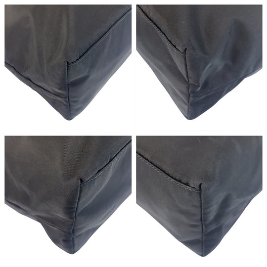 PRADA Tote Bag Nylon, Leather Black SilverMetal Tote Bag Shoulder Bag Test Triangle With logo Women Used Authentic