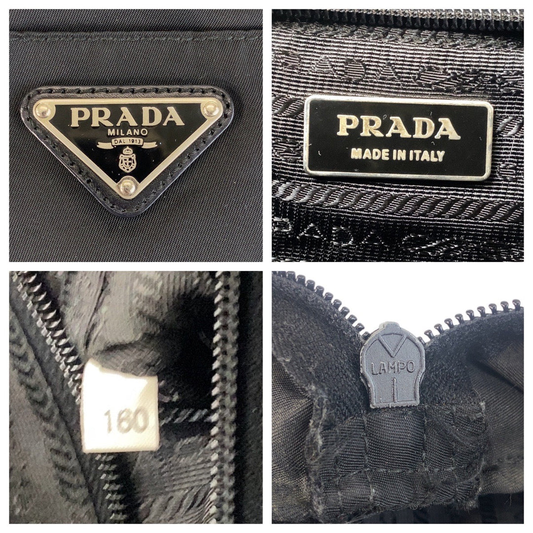 PRADA Tote Bag Nylon, Leather Black SilverMetal Tote Bag Shoulder Bag Test Triangle With logo Women Used Authentic