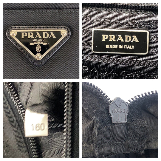 PRADA Tote Bag Nylon, Leather Black SilverMetal Tote Bag Shoulder Bag Test Triangle With logo Women Used Authentic