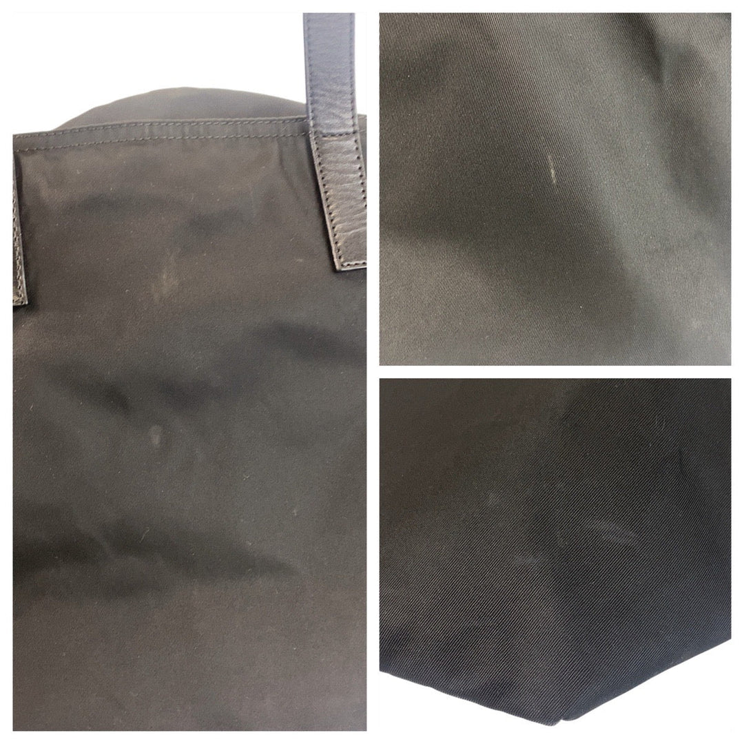 PRADA Tote Bag Nylon, Leather Black SilverMetal Tote Bag Shoulder Bag Test Triangle With logo Women Used Authentic
