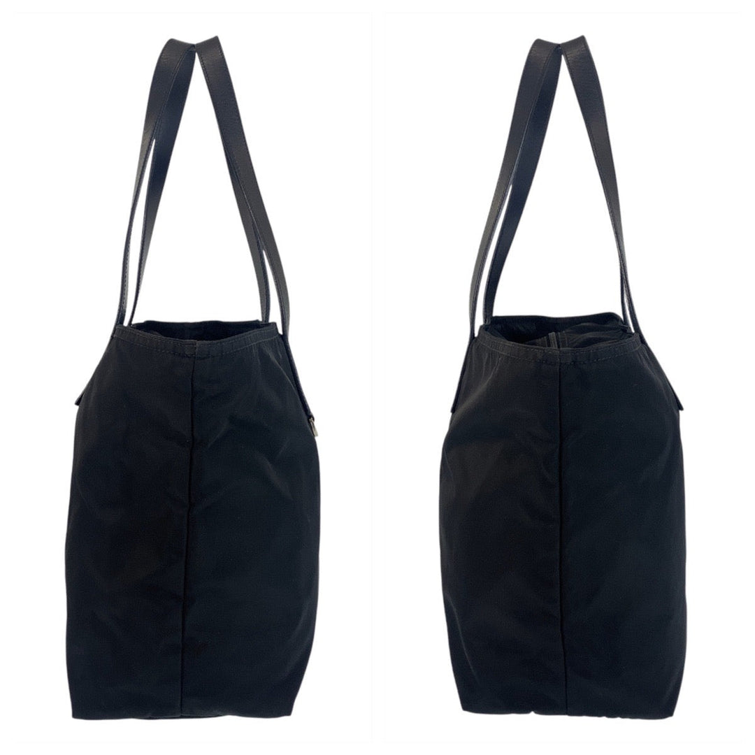 PRADA Tote Bag Nylon, Leather Black SilverMetal Tote Bag Shoulder Bag Test Triangle With logo Women Used Authentic