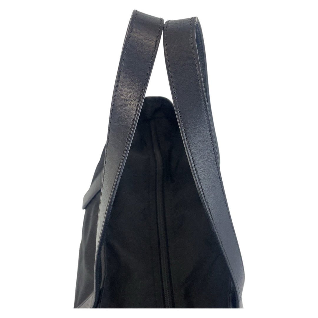 PRADA Tote Bag Nylon, Leather Black SilverMetal Tote Bag Shoulder Bag Test Triangle With logo Women Used Authentic