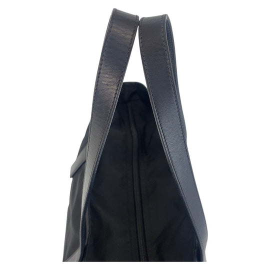 PRADA Tote Bag Nylon, Leather Black SilverMetal Tote Bag Shoulder Bag Test Triangle With logo Women Used Authentic