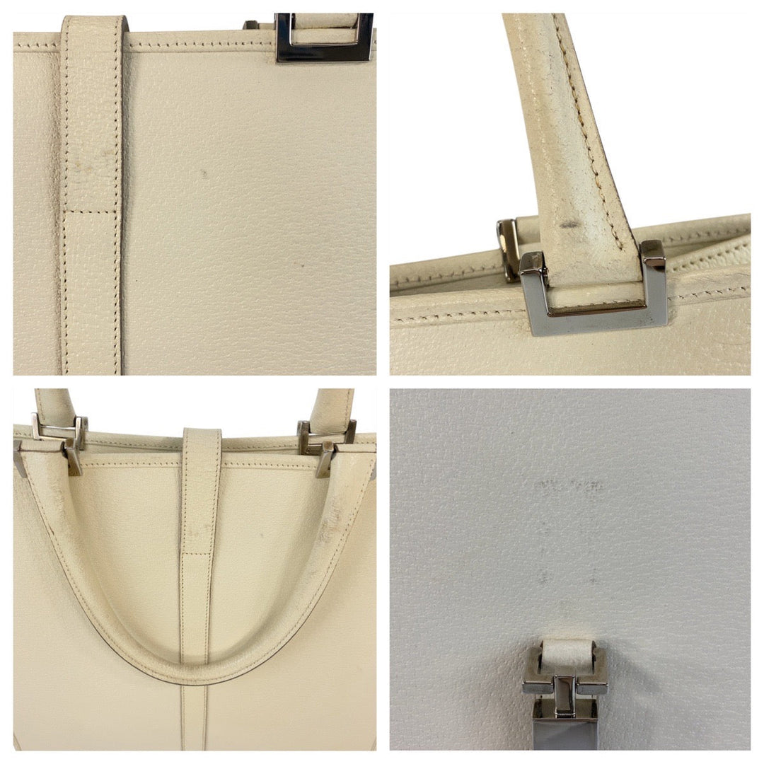 GUCCI Tote Bag 002 1064 leather White Ivory SilverMetal Tote Bag Shoulder Bag Jackie Women Used Authentic