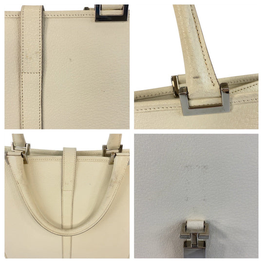 GUCCI Tote Bag 002 1064 leather White Ivory SilverMetal Tote Bag Shoulder Bag Jackie Women Used Authentic