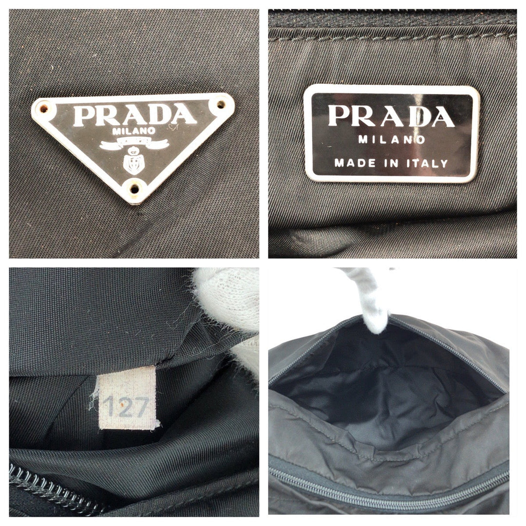 PRADA Shoulder Bag Nylon Black SilverMetal Shoulder Bag Messenger bag Test Triangle With logo Women Used Authentic