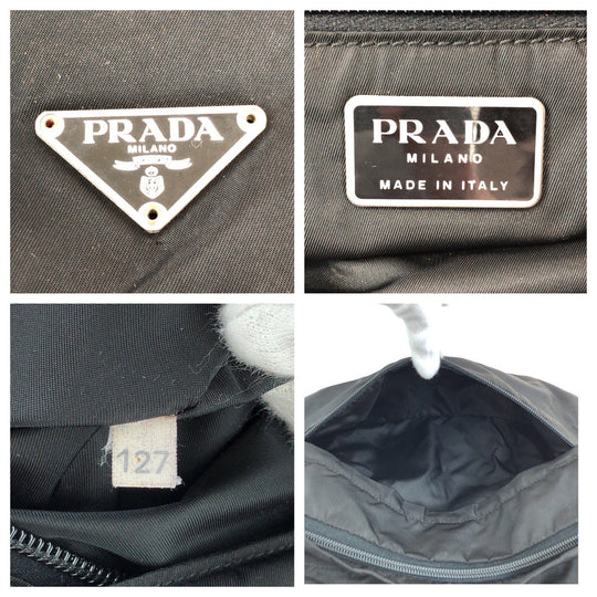 PRADA Shoulder Bag Nylon Black SilverMetal Shoulder Bag Messenger bag Test Triangle With logo Women Used Authentic