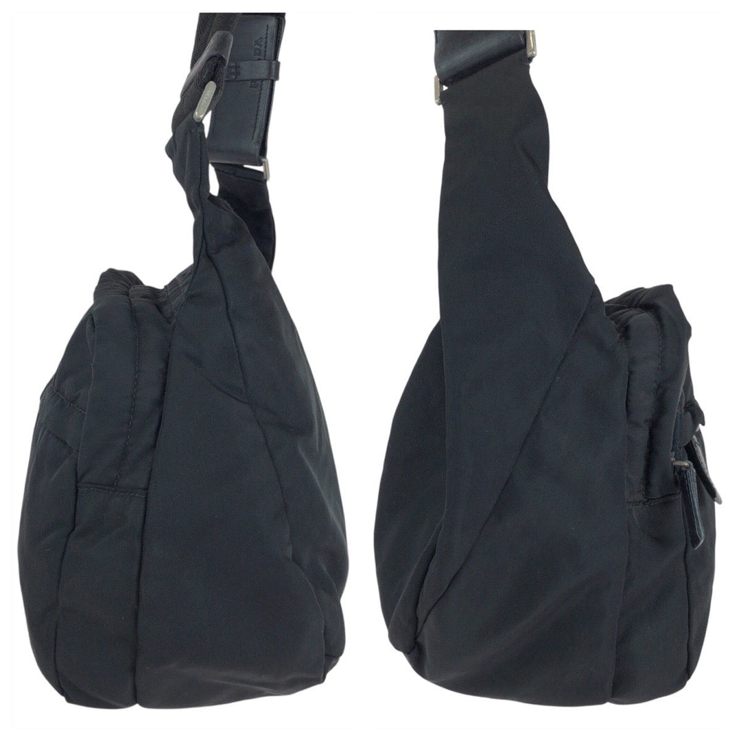 PRADA Shoulder Bag Nylon Black SilverMetal Shoulder Bag Messenger bag Test Triangle With logo Women Used Authentic