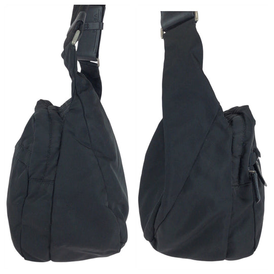 PRADA Shoulder Bag Nylon Black SilverMetal Shoulder Bag Messenger bag Test Triangle With logo Women Used Authentic