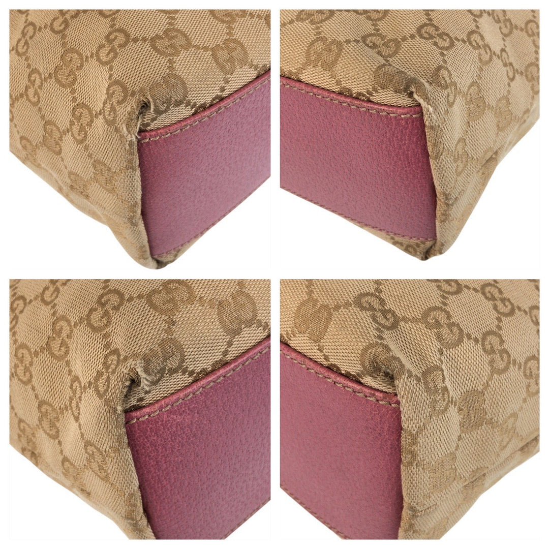 GUCCI Tote Bag 153361 GG canvas, leather Beige Pink Gold Metal Tote Bag Shoulder Bag Women Used Authentic