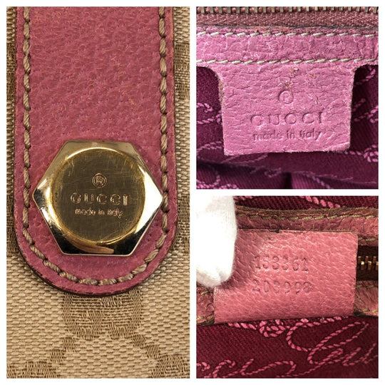 GUCCI Tote Bag 153361 GG canvas, leather Beige Pink Gold Metal Tote Bag Shoulder Bag Women Used Authentic