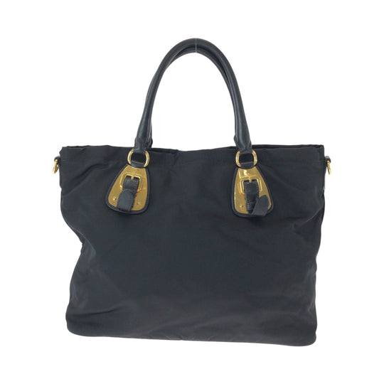 PRADA Tote Bag BN1902 Nylon Black Gold Metal Tote Bag Shoulder Bag Test logo Women Used Authentic
