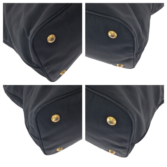 PRADA Tote Bag BN1902 Nylon Black Gold Metal Tote Bag Shoulder Bag Test logo Women Used Authentic