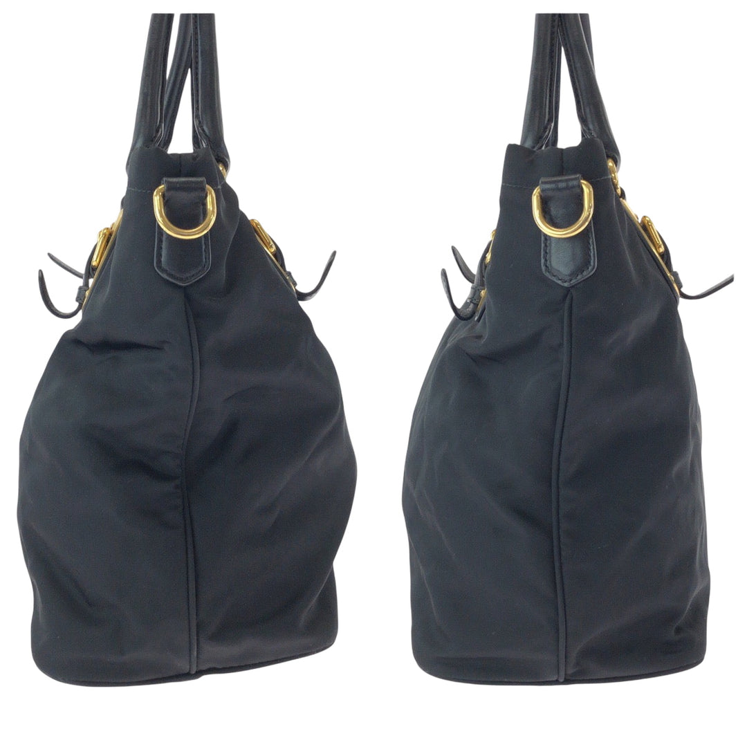 PRADA Tote Bag BN1902 Nylon Black Gold Metal Tote Bag Shoulder Bag Test logo Women Used Authentic