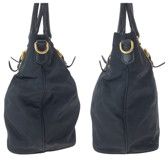 PRADA Tote Bag BN1902 Nylon Black Gold Metal Tote Bag Shoulder Bag Test logo Women Used Authentic