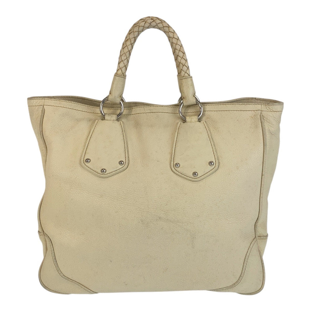 PRADA Handbag leather Ivory Cream SilverMetal Handbag Shoulder Bag 2way Women Used Authentic
