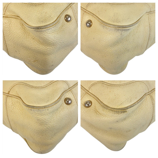 PRADA Handbag leather Ivory Cream SilverMetal Handbag Shoulder Bag 2way Women Used Authentic